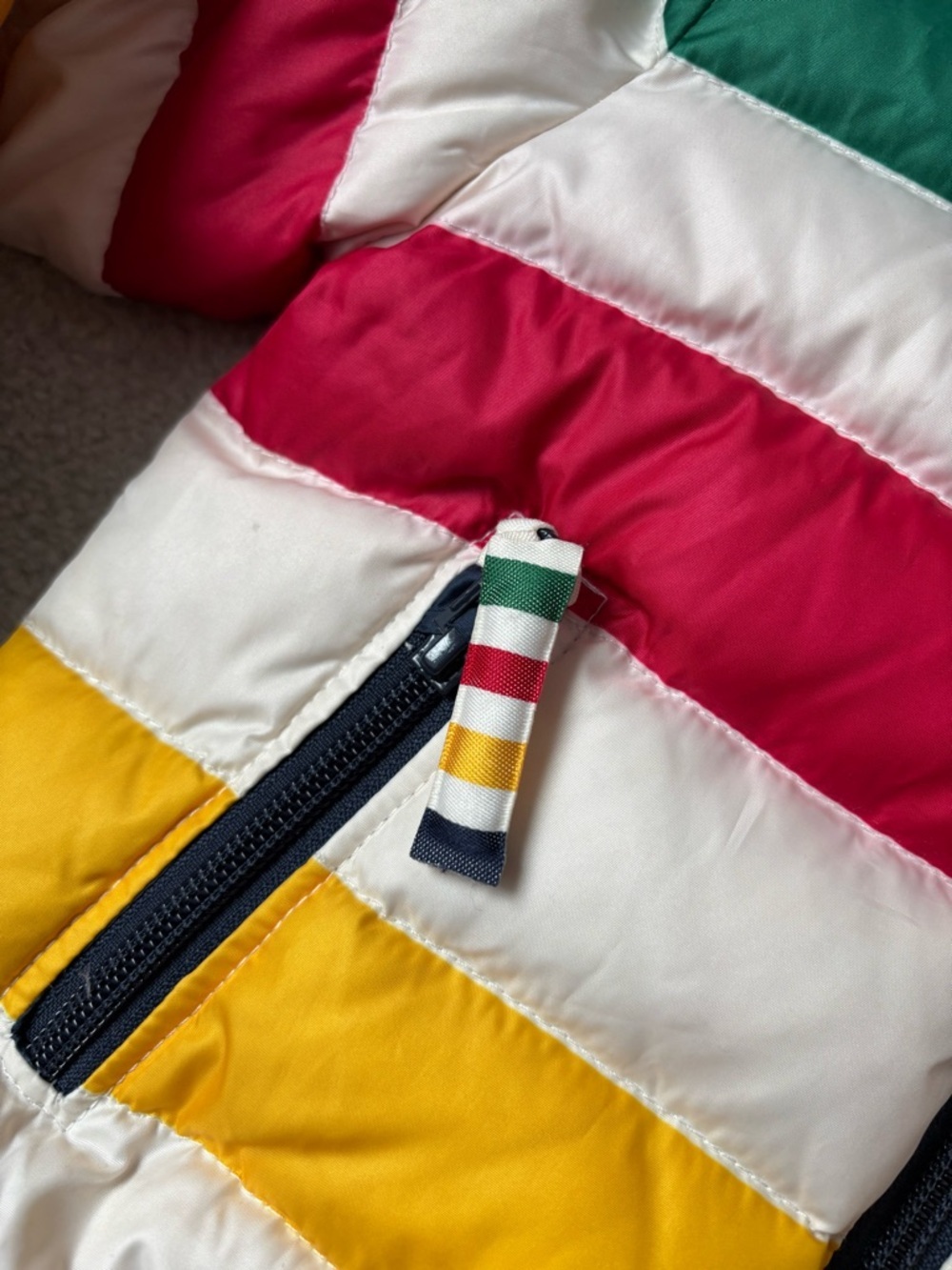 Hudson’s Bay Style Striped Toddler Puffer Jacket 12-24M Multicolor Hooded coat - Picture 5 of 12